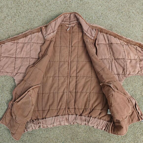 Free People Jacket Womens Medium Champagne Quilted Dolman Knit Tencel Zip Up - Picture 9 of 16